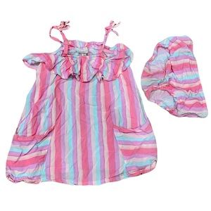 Jessica Simpson pink & turquoise striped dress w/ pockets & pantaloons. 18-24m.
